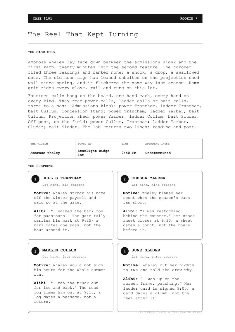 Preview of an Evidence Chain printable bonus case
